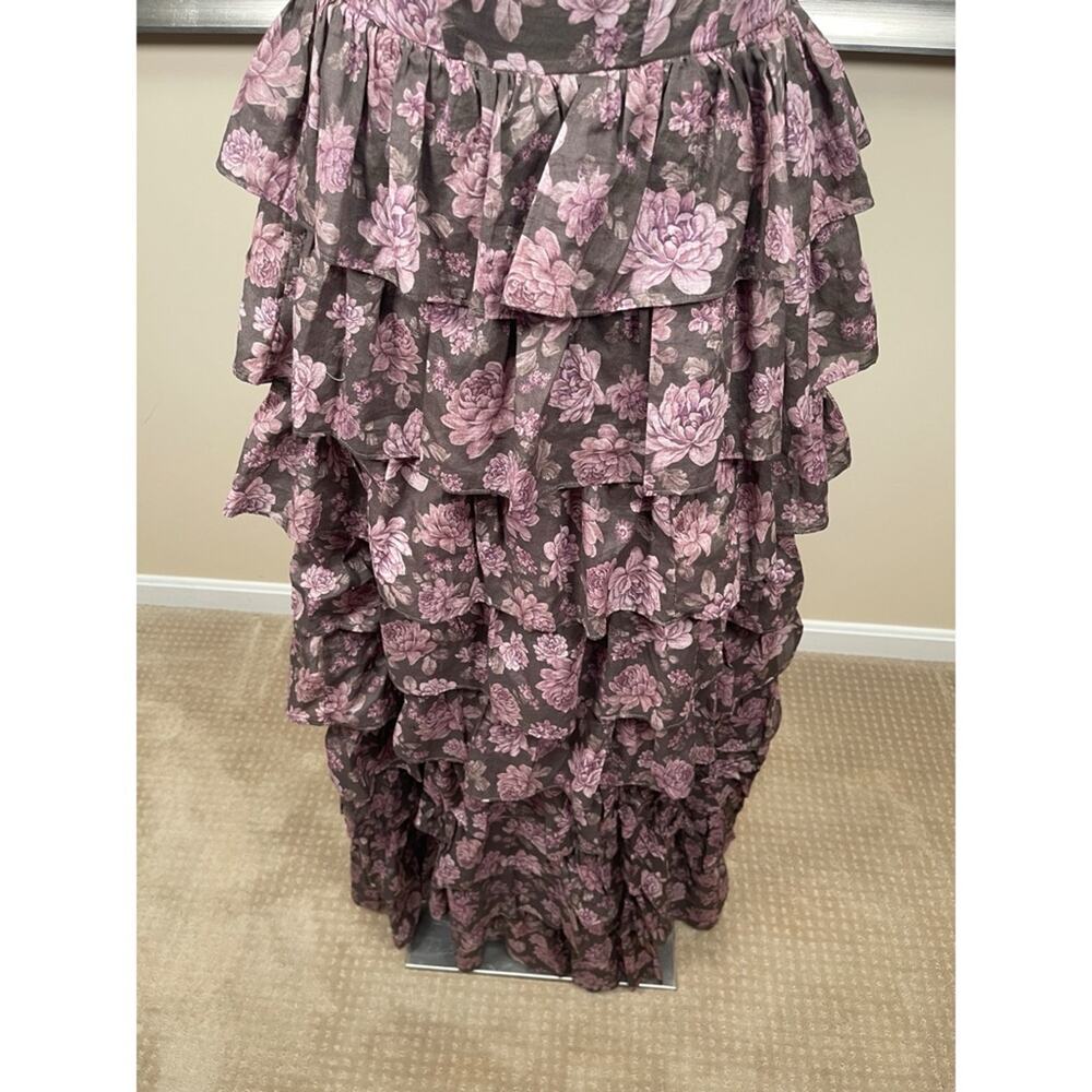 V. CHAPMAN Josephine Floral Ruffle Tiered Bustier Chocolate Maxi Dress Size 10 - Picture 5 of 10